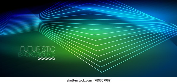 Líneas rectas de neón en el espacio oscuro, plantilla abstracta de vector techno