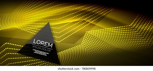 Straight neon lines in dark space, vector techno abstract template