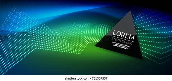 Straight neon lines in dark space, vector techno abstract template