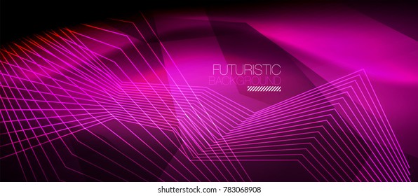 Straight neon lines in dark space, vector techno abstract template