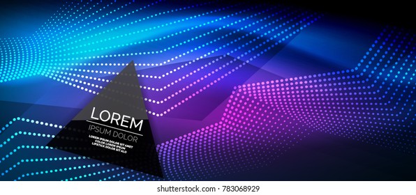 Straight neon lines in dark space, vector techno abstract template