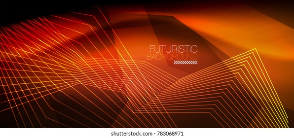 Straight neon lines in dark space, vector techno abstract template