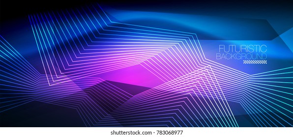 Straight neon lines in dark space, vector techno abstract template