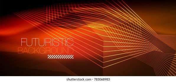 Straight neon lines in dark space, vector techno abstract template