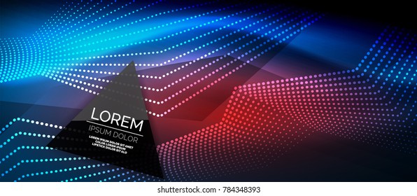 Straight neon lines in dark space, vector techno abstract template
