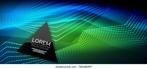 Straight neon lines in dark space, vector techno abstract template