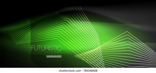 Straight neon lines in dark space, vector techno abstract template