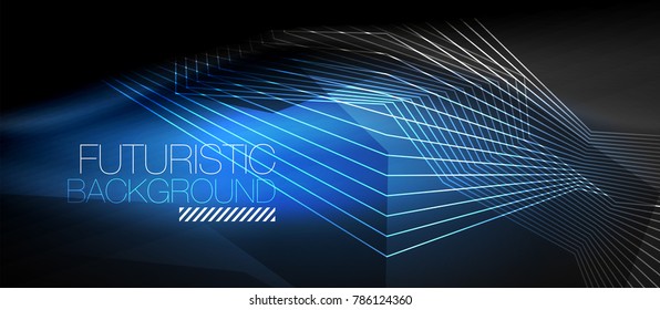 Straight neon lines in dark space, vector techno abstract template