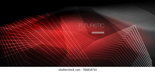 Líneas rectas de neón en el espacio oscuro, plantilla abstracta de vector techno