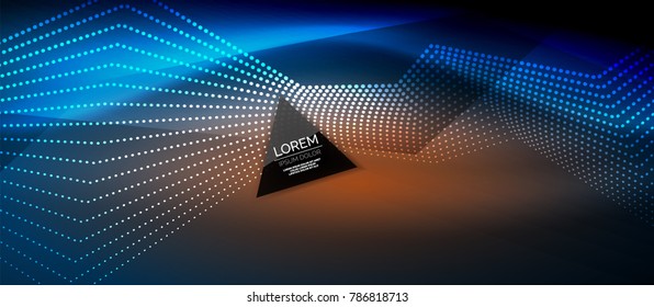 Straight neon lines in dark space, vector techno abstract template