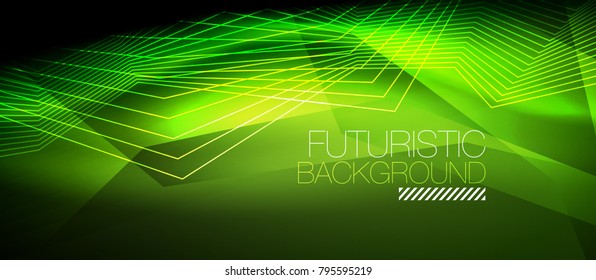 Straight neon lines in dark space, vector techno abstract template