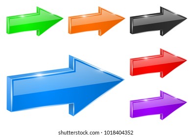 Straight NEXT arrows. 3d colored shiny icons. Vector illustration isolated on white background