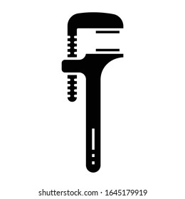 Straight Pipe Wrench Design Vector, Plumbing Tool Icon Concept, Adjustable Iron Cast Equipment Glyph Icon