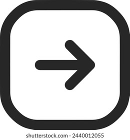 Straight pointed arrow icon. Black arrow pointing to the right. Black direction pointer, website design arrow graphics, vector isolated eps editable circular triangular shape going east direction