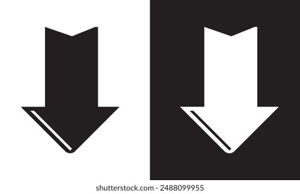 Straight pointed arrow icon. Black and black arrow pointing to the right. Black and white direction pointer set. EPS 10