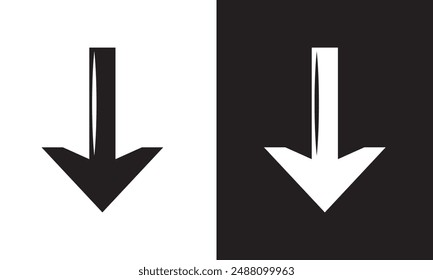 Straight pointed arrow icon. Black and black arrow pointing to the right. Black and white direction pointer set. EPS 10