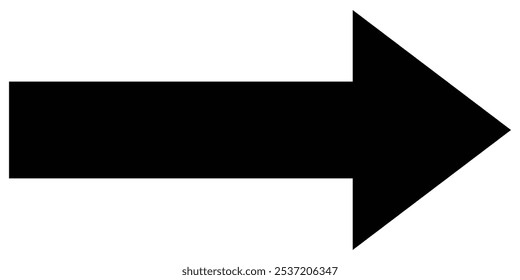 Straight pointed arrow icon. Black arrow pointing to the right. Black direction pointer. Long black arrow. Long arrow.