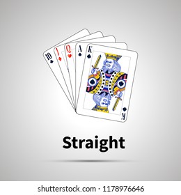 Straight poker combination with shadow on gray