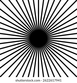Straight radial lines in square frame. Black rays isolated on white background. Radiance, explosion or firework pattern. Vector graphic illustration.