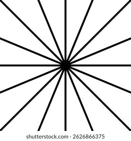 Straight radial lines in square shape. Black centric rays isolated on white background. Radiance, explosion or firework pattern. Twinkle or sparkle effect. Vector graphic illustration.