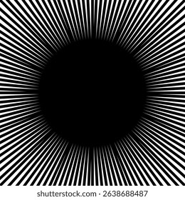 Straight radial lines in square shape. Black sun rays isolated on white background. Sunburst, sunrise or sunset pattern. Radiance, explosion or firework print. Vector graphic illustration.