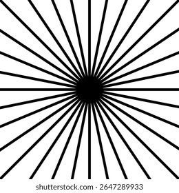 Straight radial lines is square shape. Sun rays symbol isolated on white background. Sunburst, sunrise or sunset sign. Radiance, explosion or firework pictogram. Vector graphic illustration.