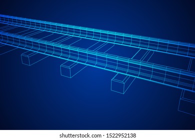 Straight rails. Railway wireframe low poly mesh vector illustration