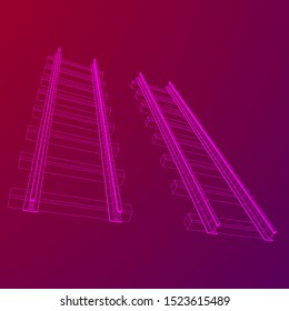 Straight rails. Railway wireframe low poly mesh vector illustration