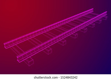 Straight rails. Railway wireframe low poly mesh vector illustration