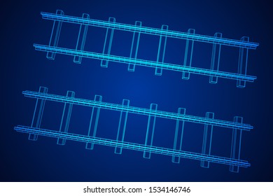 Straight rails. Railway wireframe low poly mesh vector illustration