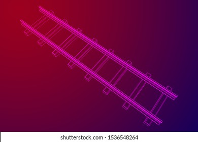 Straight rails. Railway wireframe low poly mesh vector illustration