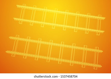Straight rails. Railway wireframe low poly mesh vector illustration