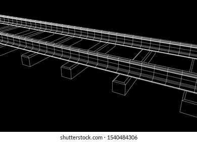 Straight rails. Railway wireframe low poly mesh vector illustration