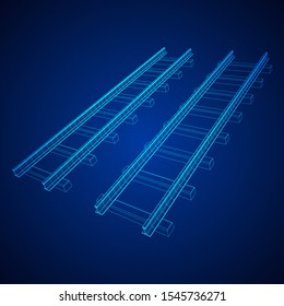 Straight rails. Railway wireframe low poly mesh vector illustration