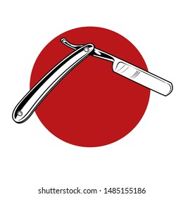 Straight razor against the red circle on a white background vector illustration