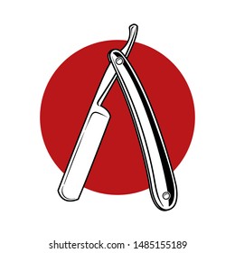Straight razor against the red circle on a white background vector illustration