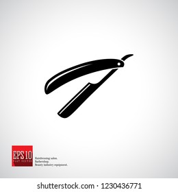 Straight razor black isolated vector icon. Hairdresser, fashion salon and barber sign collection equipment.