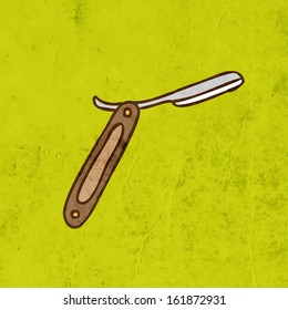 Straight Razor. Cute Hand Drawn Vector illustration, Vintage Paper Texture Background