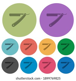 Straight razor darker flat icons on color round background