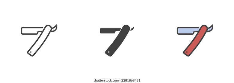 Arazo recto diferente conjunto de iconos de estilo. Línea, glifo y contorno relleno versión colorida, contorno y signo vectorial relleno. Símbolo, ilustración del logotipo. Gráficos vectoriales