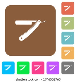 Straight razor flat icons on rounded square vivid color backgrounds.