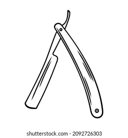 Straight razor in flat outline style. Close-up icon for barbershop