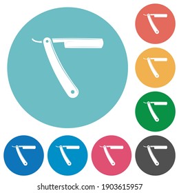 Straight razor flat white icons on round color backgrounds