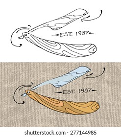 The straight razor hand draw sketch. Vector illustration.