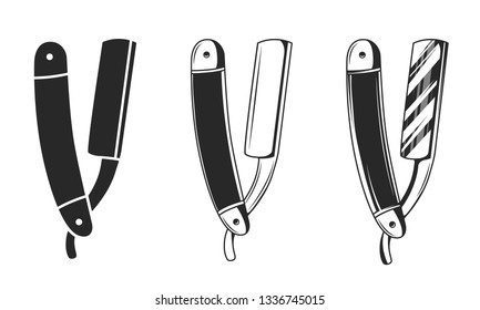 Straight razor icon isolated on white background . Barber razor blade - vector design element in 3 other styles.
