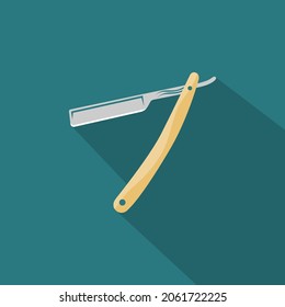 Straight razor icon with long shadow. Flat design style. Straight razor simple silhouette. Modern, minimalist icon in stylish colors.