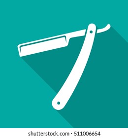 Straight razor icon with long shadow. Flat design style. Straight razor simple silhouette. Modern, minimalist icon in stylish colors. Web site page and mobile app design vector element.