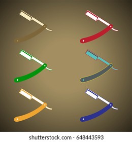 Straight razor icon set