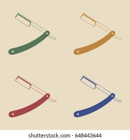 Straight razor icon set
