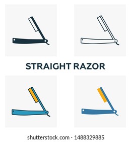Straight Razor icon set. Four elements in diferent styles from barber shop icons collection. Creative straight razor icons filled, outline, colored and flat symbols.